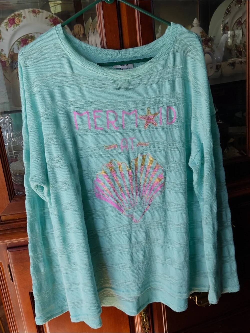Cat & Jack Turquoise Long Sleeve 'Mermaid' Shell Graphic Tee